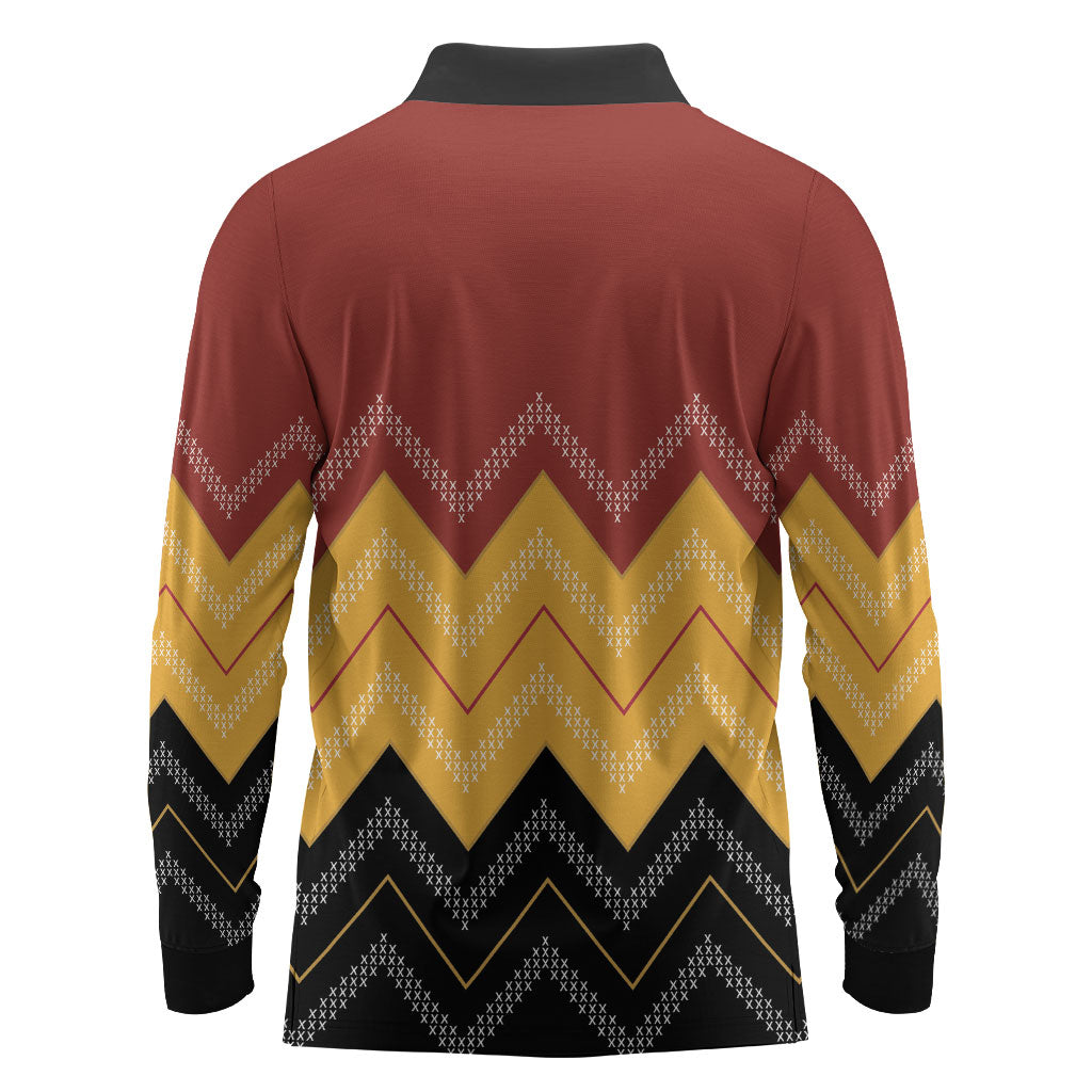 Kaokao Maori Tukutuku Inspired New Zealand Long Sleeve Polo Shirt