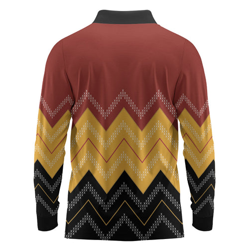Kaokao Maori Tukutuku Inspired New Zealand Long Sleeve Polo Shirt