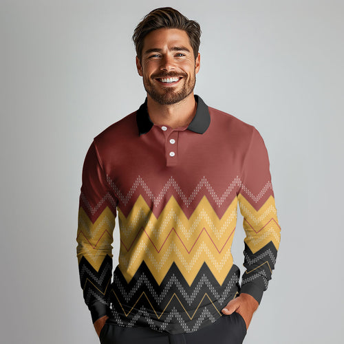 Kaokao Maori Tukutuku Inspired New Zealand Long Sleeve Polo Shirt