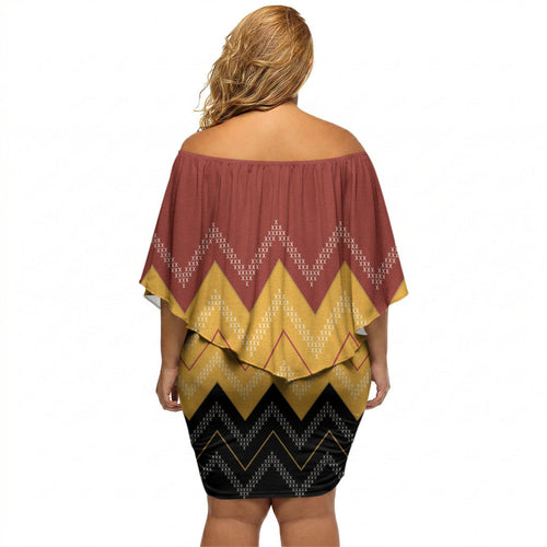 Kaokao Maori Tukutuku Inspired New Zealand Off Shoulder Short Dress