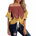Kaokao Maori Tukutuku Inspired New Zealand Off Shoulder Wrap Waist Top