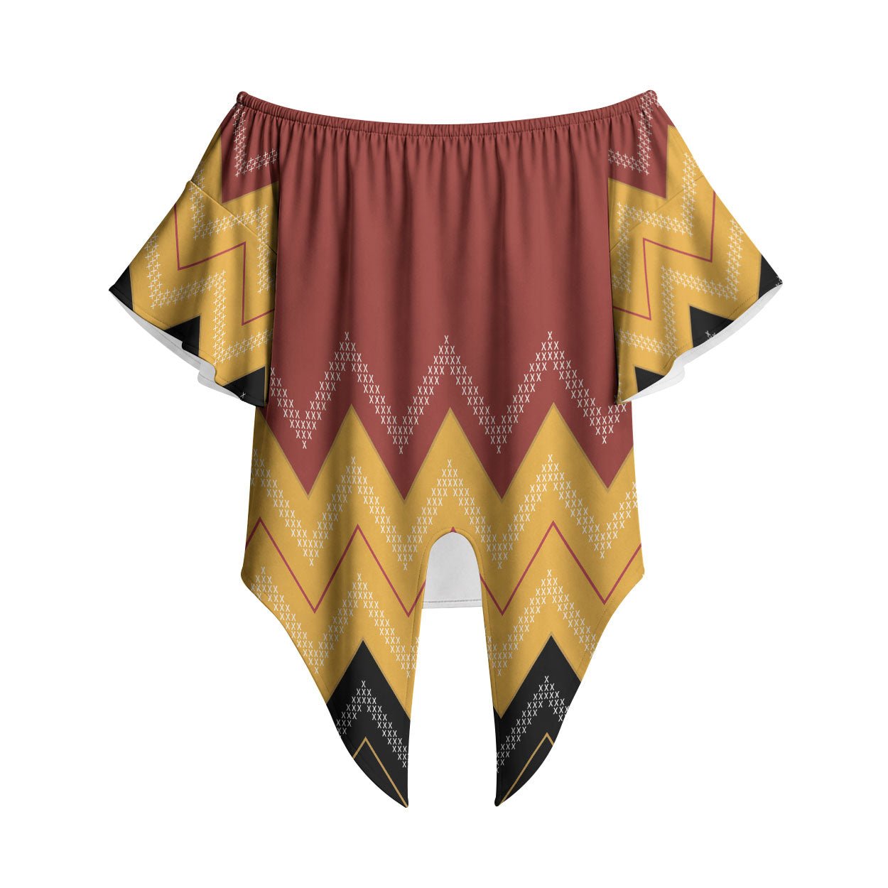 Kaokao Maori Tukutuku Inspired New Zealand Off Shoulder Wrap Waist Top
