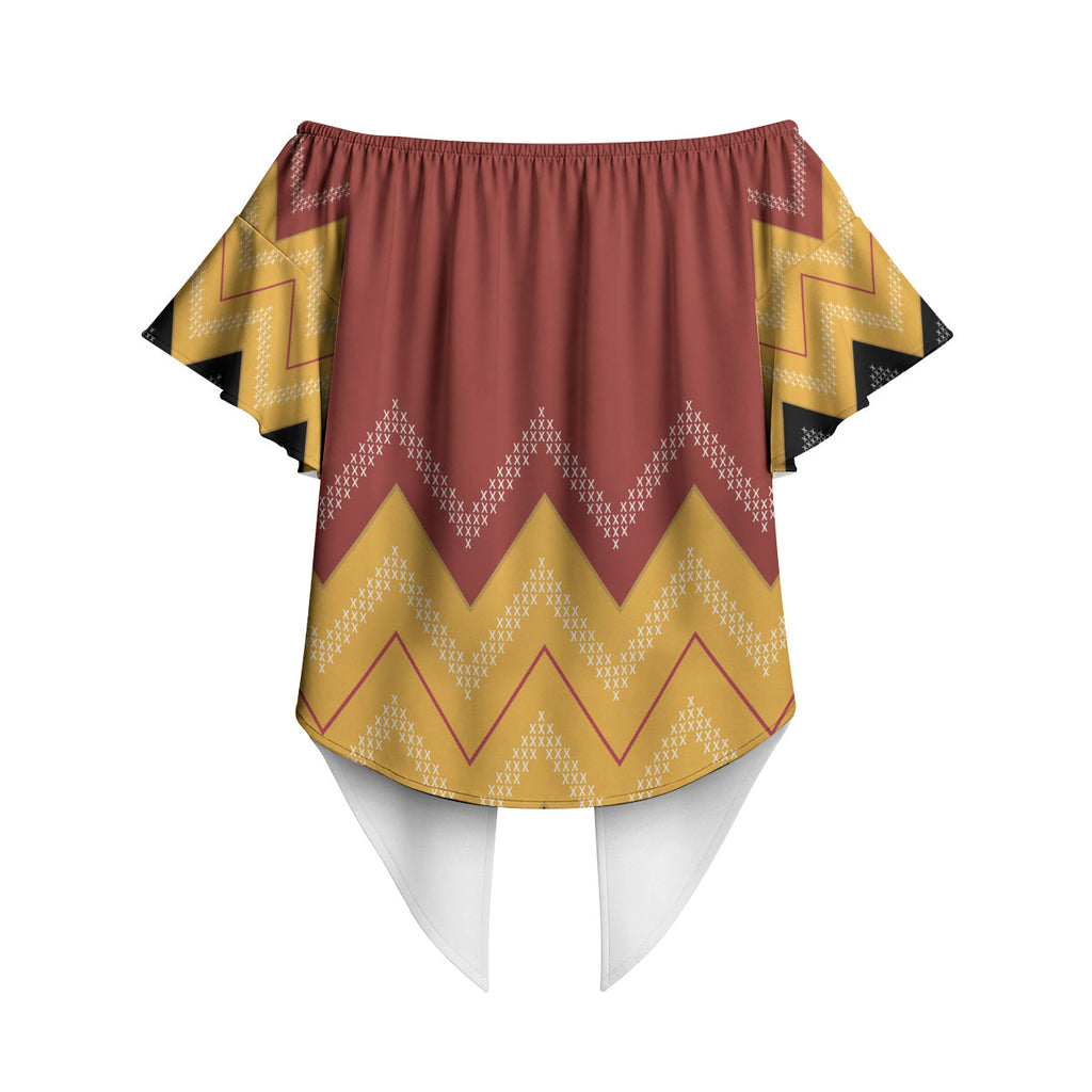 Kaokao Maori Tukutuku Inspired New Zealand Off Shoulder Wrap Waist Top