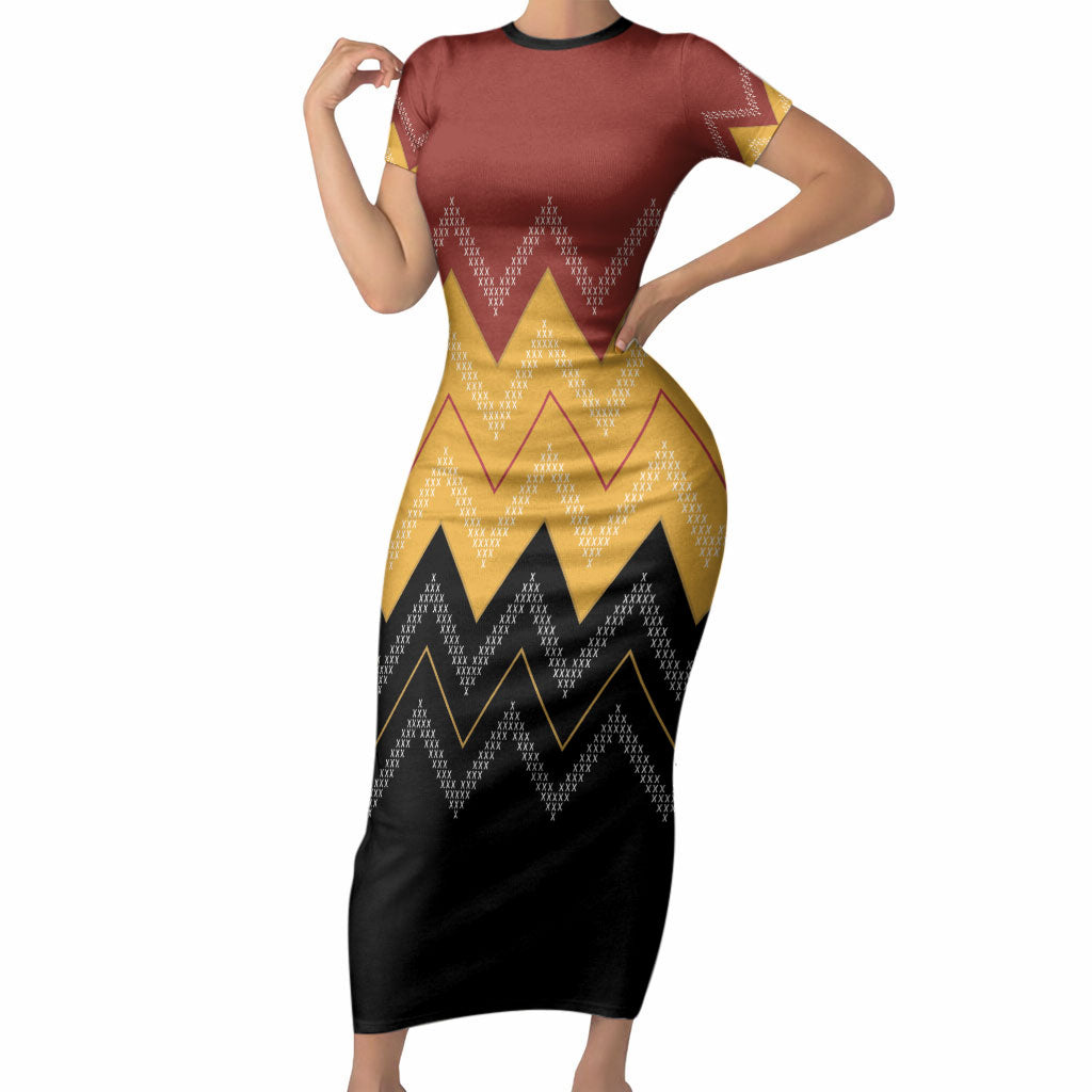 Kaokao Maori Tukutuku Inspired New Zealand Short Sleeve Bodycon Dress