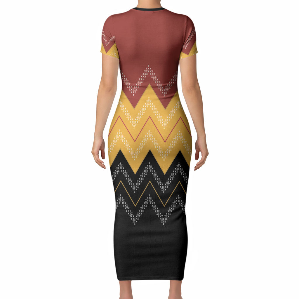Kaokao Maori Tukutuku Inspired New Zealand Short Sleeve Bodycon Dress