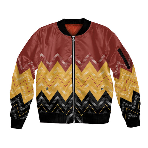 Kaokao Maori Tukutuku Inspired New Zealand Sleeve Zip Bomber Jacket