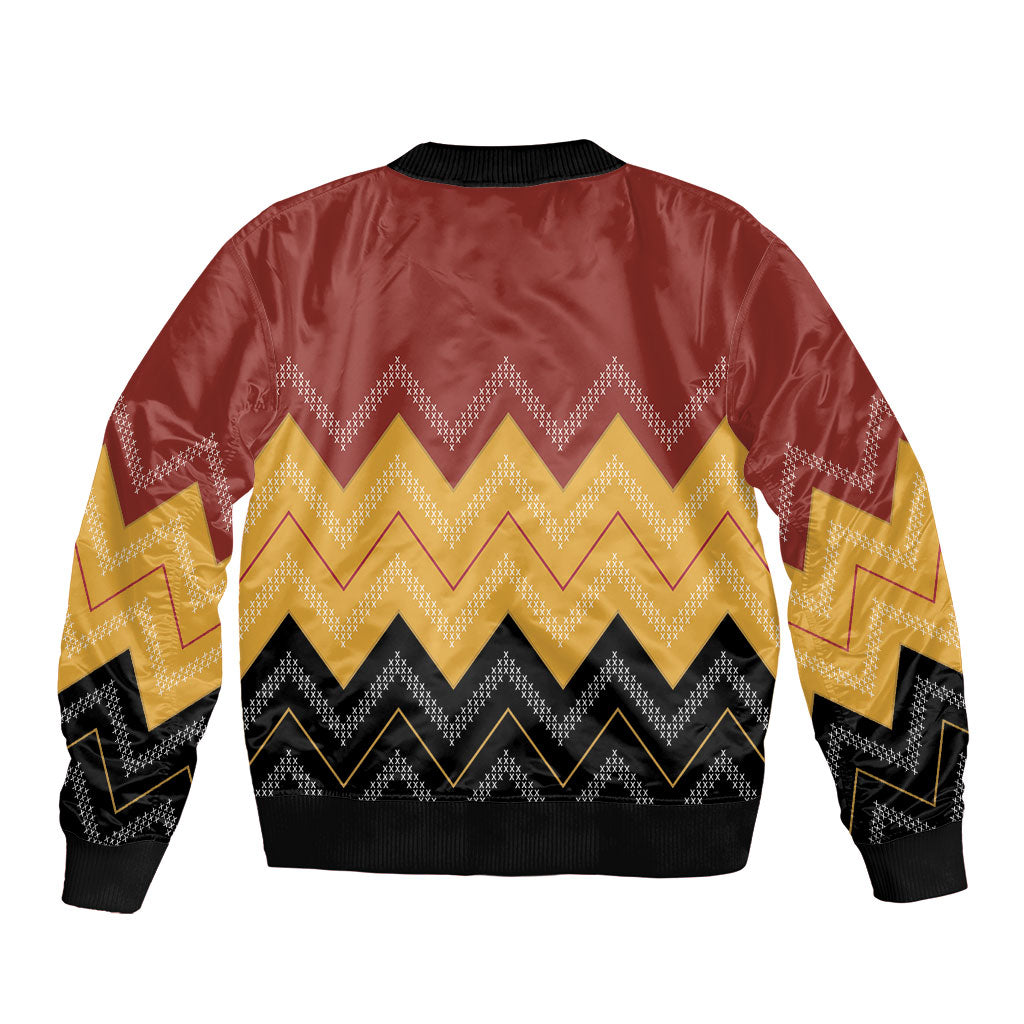Kaokao Maori Tukutuku Inspired New Zealand Sleeve Zip Bomber Jacket