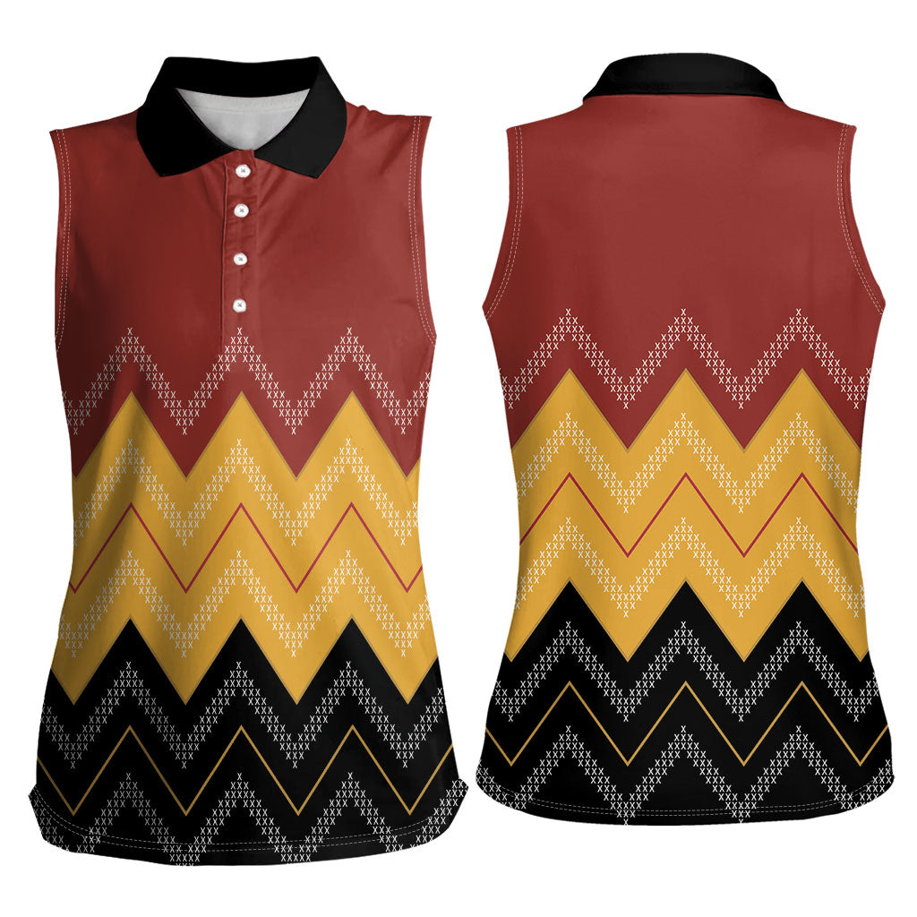Kaokao Maori Tukutuku Inspired New Zealand Women Sleeveless Polo Shirt