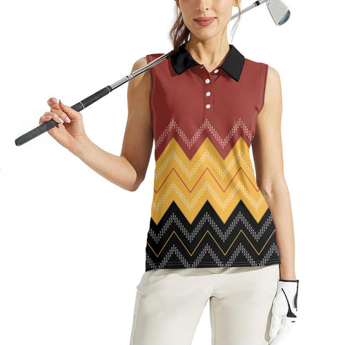 Kaokao Maori Tukutuku Inspired New Zealand Women Sleeveless Polo Shirt