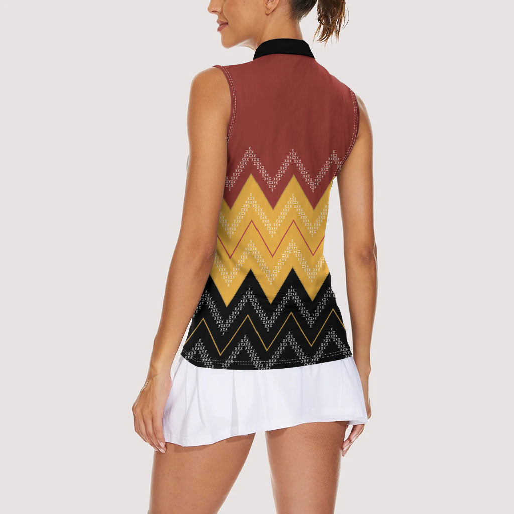 Kaokao Maori Tukutuku Inspired New Zealand Women Sleeveless Polo Shirt