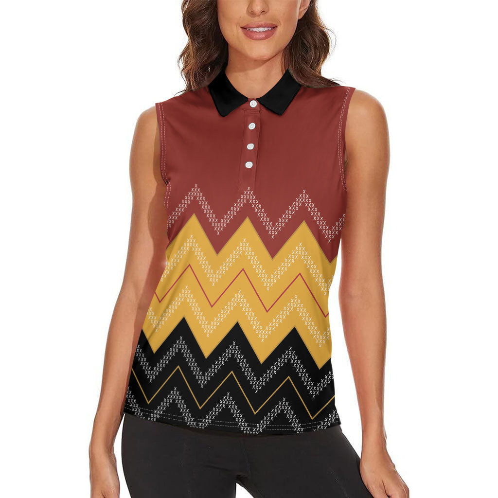 Kaokao Maori Tukutuku Inspired New Zealand Women Sleeveless Polo Shirt