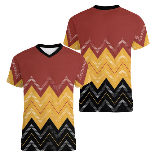 Kaokao Maori Tukutuku Inspired New Zealand Women V-Neck T-Shirt
