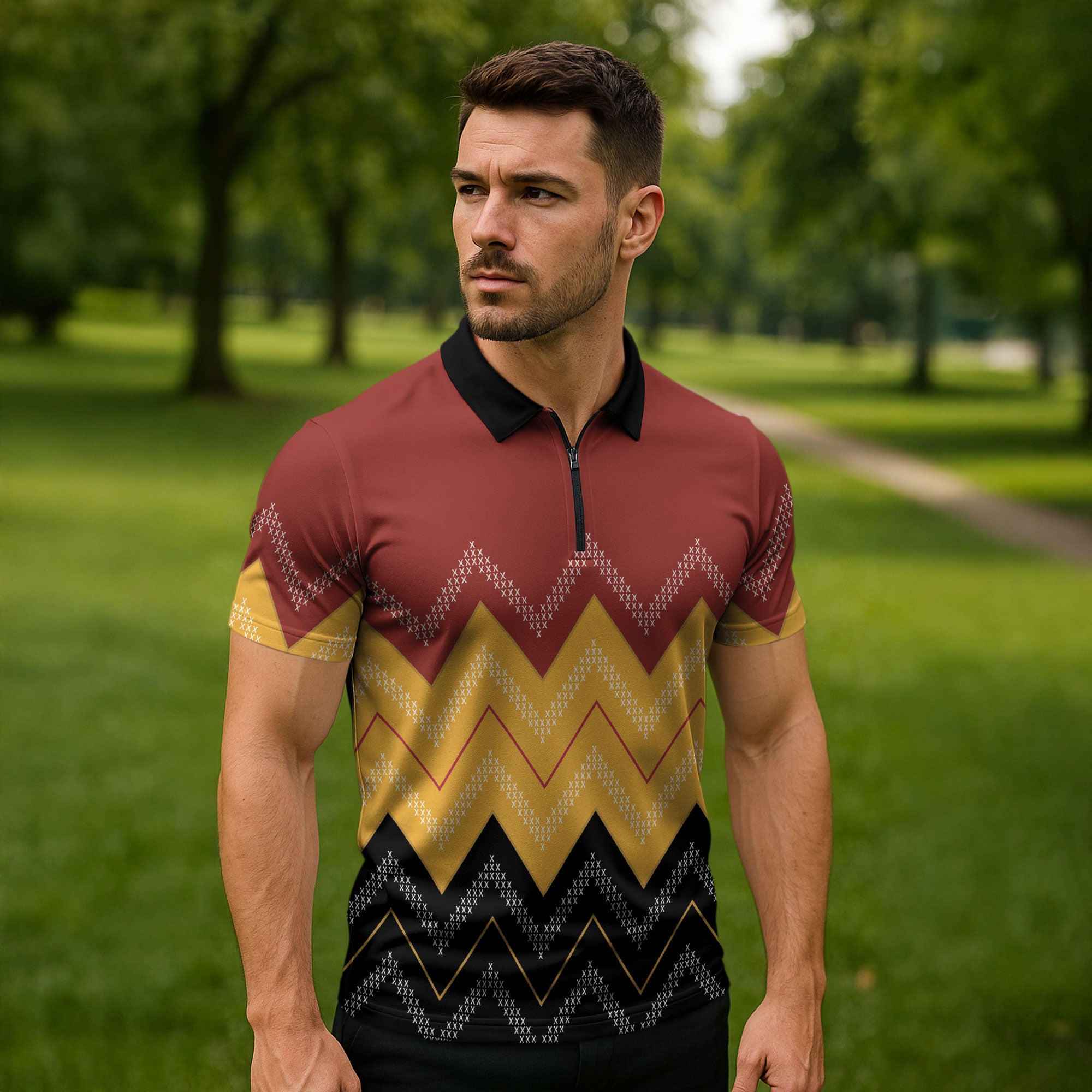 Kaokao Maori Tukutuku Inspired New Zealand Zipper Polo Shirt