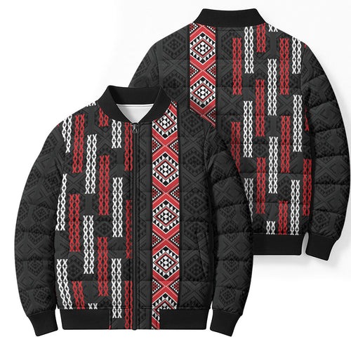 Roimata Toroa Maori Taniko Inspired New Zealand Bomber Puffer Jacket