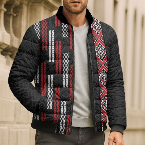 Roimata Toroa Maori Taniko Inspired New Zealand Bomber Puffer Jacket