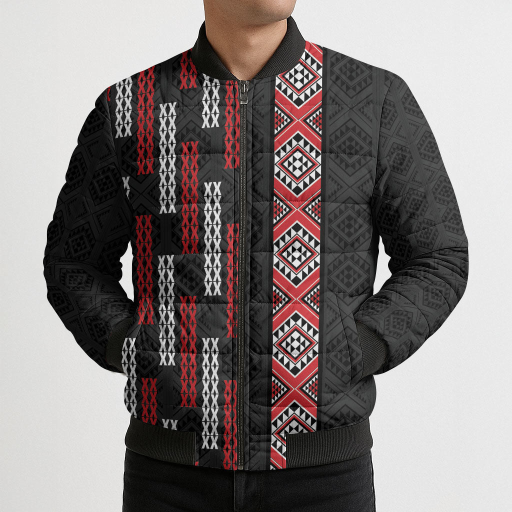 Roimata Toroa Maori Taniko Inspired New Zealand Bomber Puffer Jacket