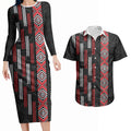 Roimata Toroa Maori Taniko Inspired New Zealand Couples Matching Long Sleeve Bodycon Dress and Hawaiian Shirt