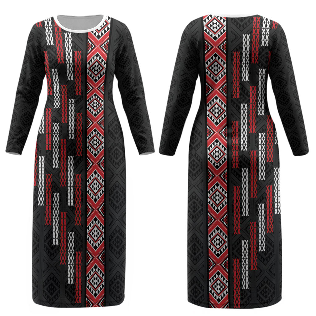 Roimata Toroa Maori Taniko Inspired New Zealand Couples Matching Long Sleeve Bodycon Dress and Hawaiian Shirt