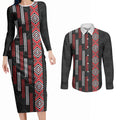 Roimata Toroa Maori Taniko Inspired New Zealand Couples Matching Long Sleeve Bodycon Dress and Long Sleeve Button Shirt