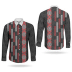 Roimata Toroa Maori Taniko Inspired New Zealand Couples Matching Long Sleeve Bodycon Dress and Long Sleeve Button Shirt