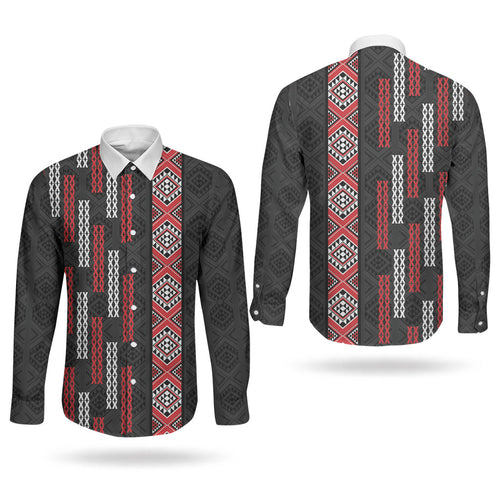Roimata Toroa Maori Taniko Inspired New Zealand Couples Matching Long Sleeve Bodycon Dress and Long Sleeve Button Shirt