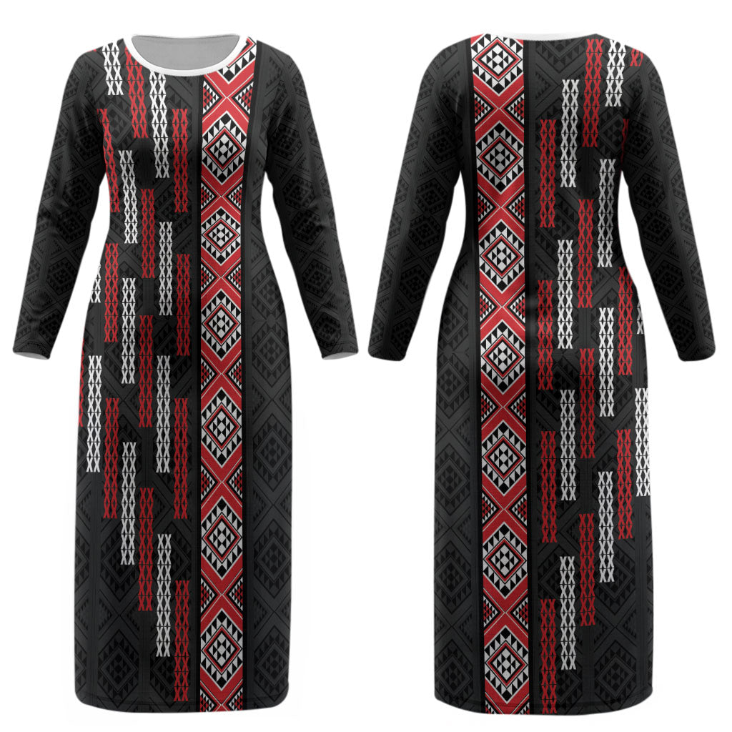 Roimata Toroa Maori Taniko Inspired New Zealand Couples Matching Long Sleeve Bodycon Dress and Long Sleeve Button Shirt