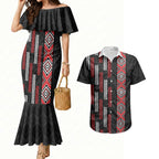 Roimata Toroa Maori Taniko Inspired New Zealand Couples Matching Mermaid Dress and Hawaiian Shirt