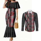 Roimata Toroa Maori Taniko Inspired New Zealand Couples Matching Mermaid Dress and Long Sleeve Button Shirt