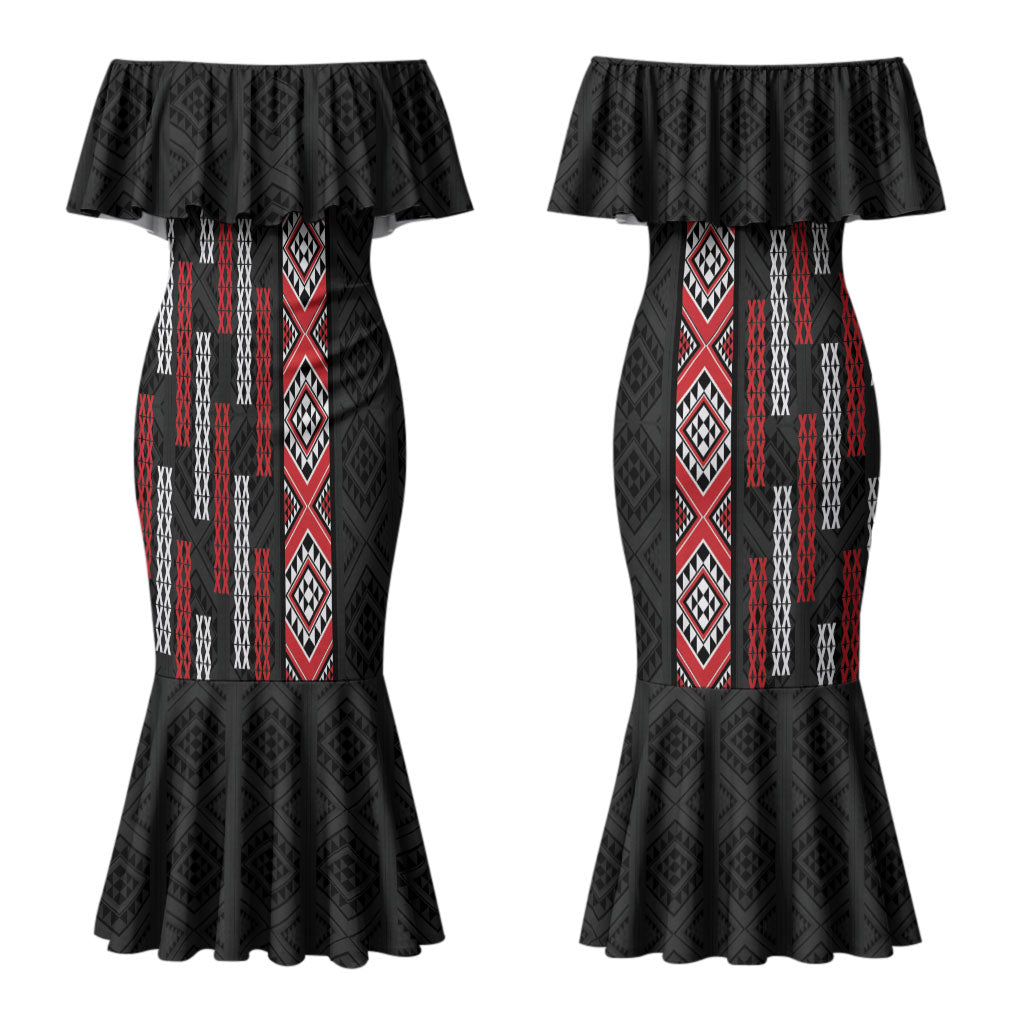 Roimata Toroa Maori Taniko Inspired New Zealand Couples Matching Mermaid Dress and Long Sleeve Button Shirt