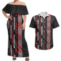Roimata Toroa Maori Taniko Inspired New Zealand Couples Matching Off Shoulder Maxi Dress and Hawaiian Shirt