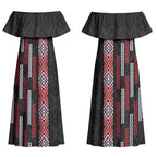 Roimata Toroa Maori Taniko Inspired New Zealand Couples Matching Off Shoulder Maxi Dress and Hawaiian Shirt