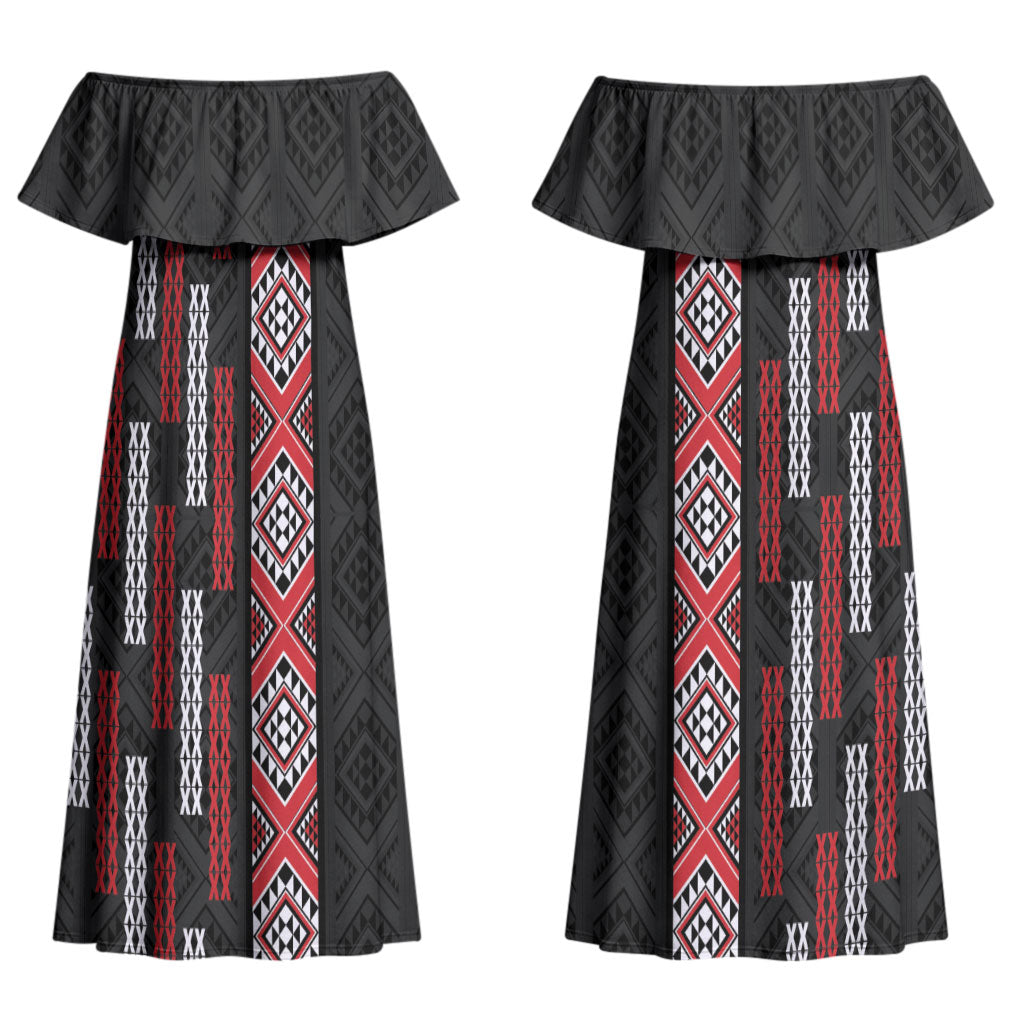 Roimata Toroa Maori Taniko Inspired New Zealand Couples Matching Off Shoulder Maxi Dress and Hawaiian Shirt