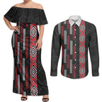 Roimata Toroa Maori Taniko Inspired New Zealand Couples Matching Off Shoulder Maxi Dress and Long Sleeve Button Shirt