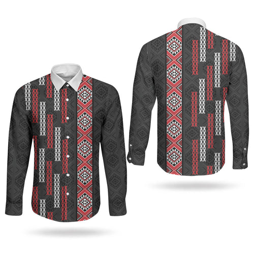 Roimata Toroa Maori Taniko Inspired New Zealand Couples Matching Off Shoulder Maxi Dress and Long Sleeve Button Shirt