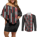 Roimata Toroa Maori Taniko Inspired New Zealand Couples Matching Off Shoulder Short Dress and Long Sleeve Button Shirt