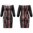 Roimata Toroa Maori Taniko Inspired New Zealand Couples Matching Off The Shoulder Long Sleeve Dress and Long Sleeve Button Shirt