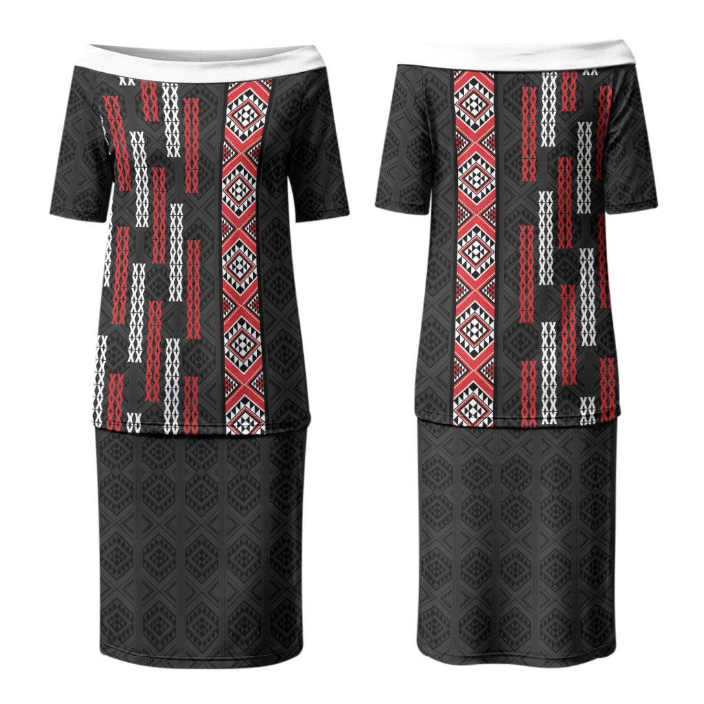 Roimata Toroa Maori Taniko Inspired New Zealand Couples Matching Puletasi and Long Sleeve Button Shirt