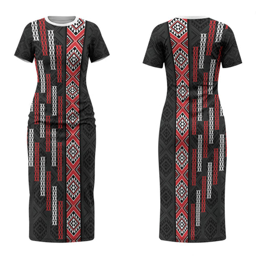 Roimata Toroa Maori Taniko Inspired New Zealand Couples Matching Short Sleeve Bodycon Dress and Hawaiian Shirt
