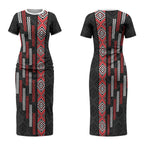 Roimata Toroa Maori Taniko Inspired New Zealand Couples Matching Short Sleeve Bodycon Dress and Long Sleeve Button Shirt