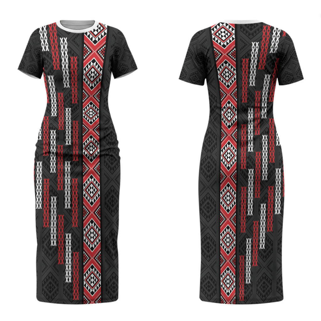 Roimata Toroa Maori Taniko Inspired New Zealand Couples Matching Short Sleeve Bodycon Dress and Long Sleeve Button Shirt