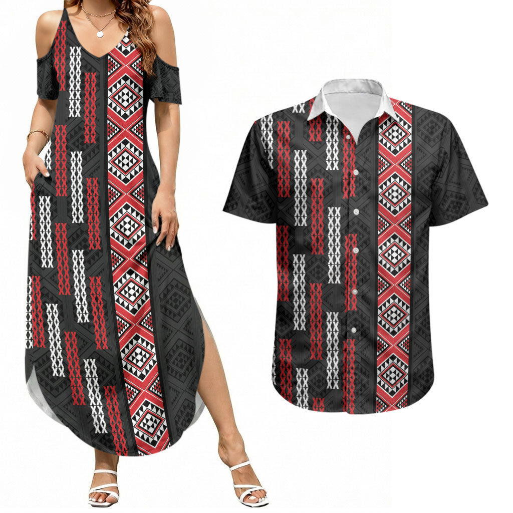 Roimata Toroa Maori Taniko Inspired New Zealand Couples Matching Summer Maxi Dress and Hawaiian Shirt