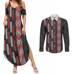 Roimata Toroa Maori Taniko Inspired New Zealand Couples Matching Summer Maxi Dress and Long Sleeve Button Shirt