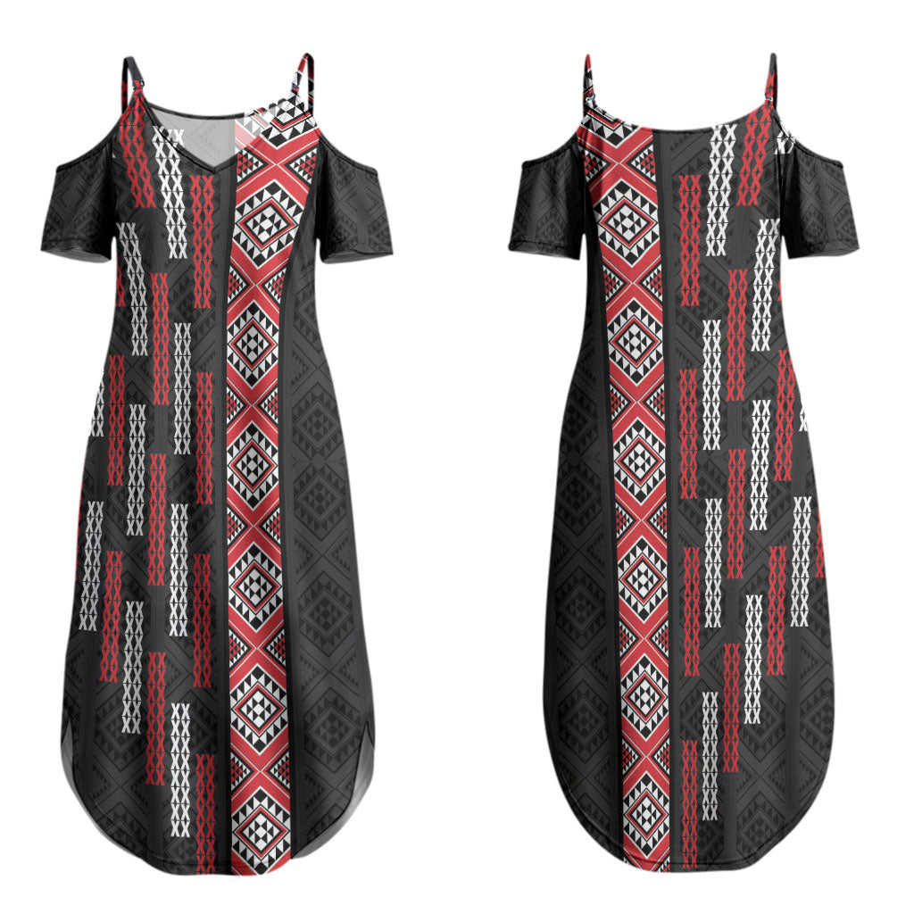 Roimata Toroa Maori Taniko Inspired New Zealand Couples Matching Summer Maxi Dress and Long Sleeve Button Shirt