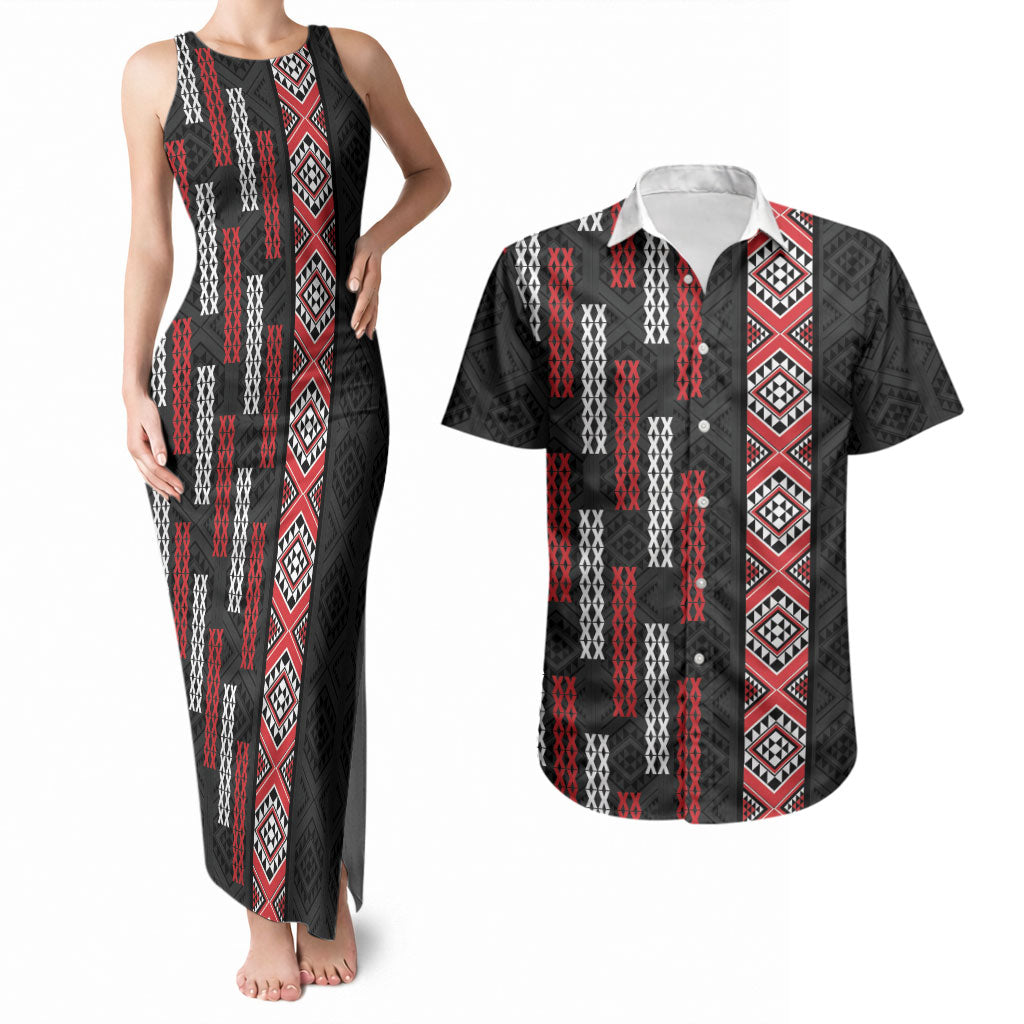 Roimata Toroa Maori Taniko Inspired New Zealand Couples Matching Tank Maxi Dress and Hawaiian Shirt