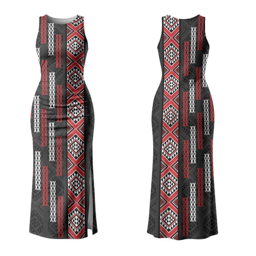 Roimata Toroa Maori Taniko Inspired New Zealand Couples Matching Tank Maxi Dress and Long Sleeve Button Shirt