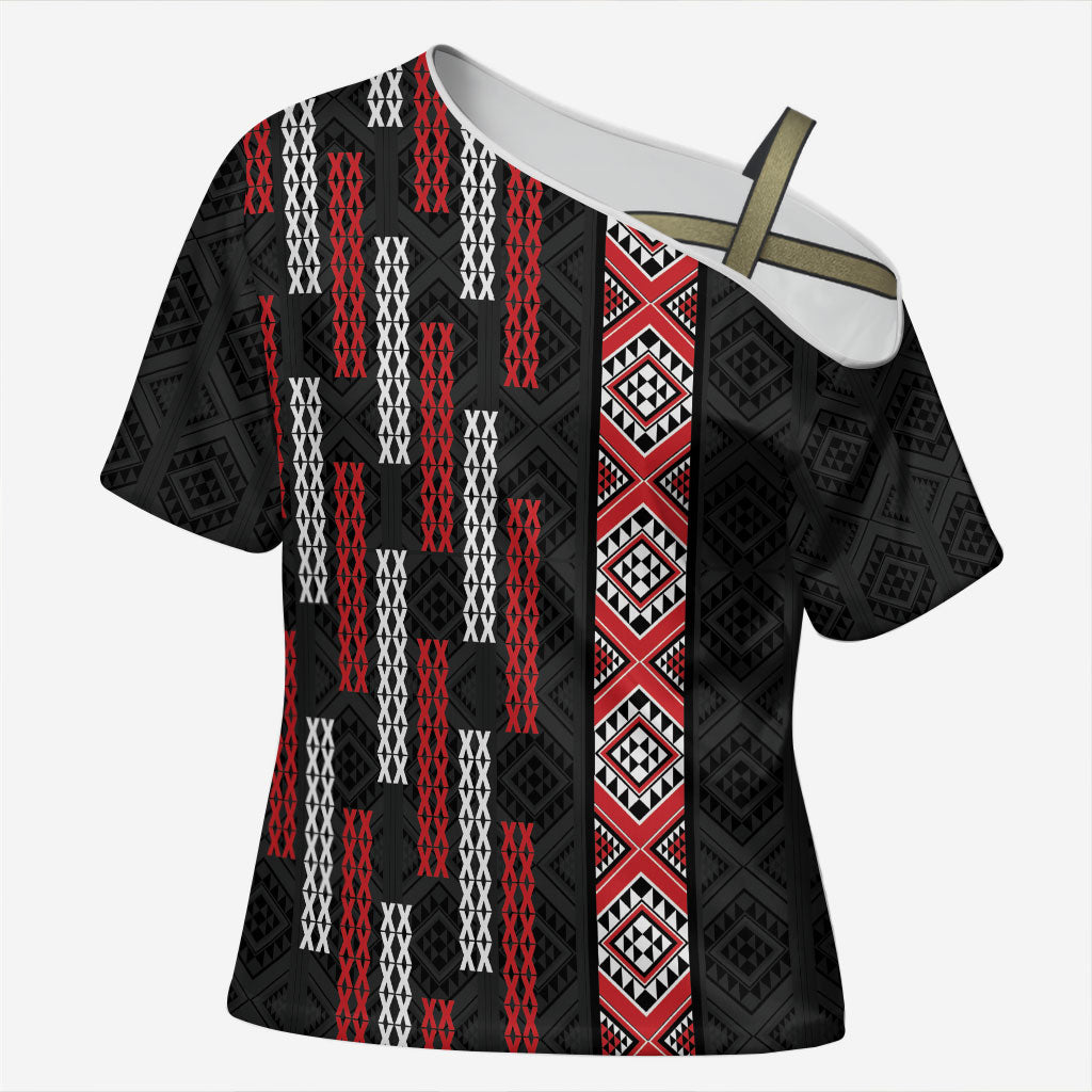 Roimata Toroa Maori Taniko Inspired New Zealand Cross Shoulder Shirt