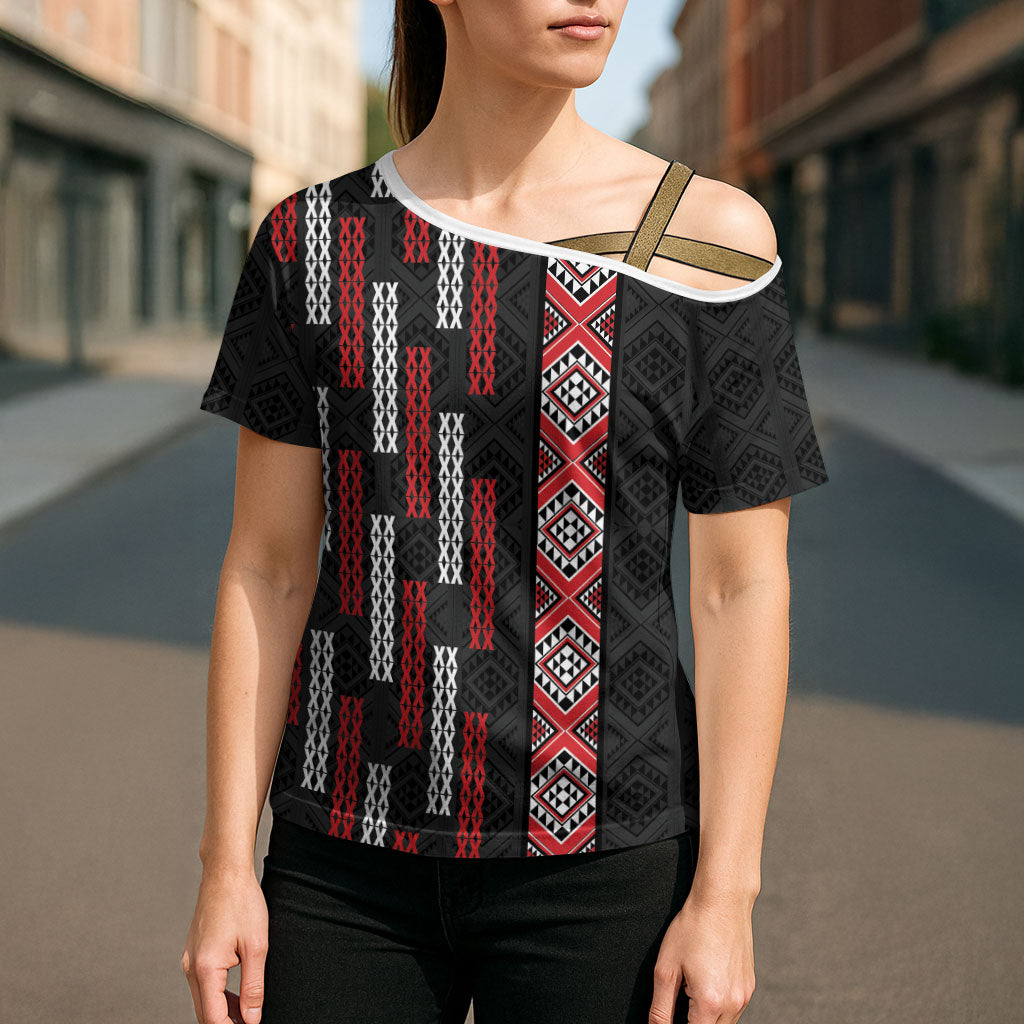 Roimata Toroa Maori Taniko Inspired New Zealand Cross Shoulder Shirt
