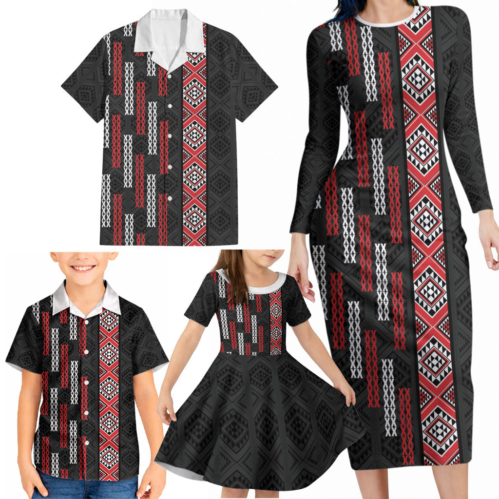 Roimata Toroa Maori Taniko Inspired New Zealand Family Matching Long Sleeve Bodycon Dress and Hawaiian Shirt