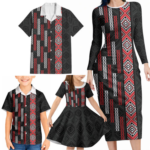 Roimata Toroa Maori Taniko Inspired New Zealand Family Matching Long Sleeve Bodycon Dress and Hawaiian Shirt