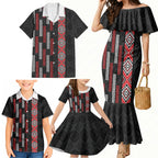 Roimata Toroa Maori Taniko Inspired New Zealand Family Matching Mermaid Dress and Hawaiian Shirt